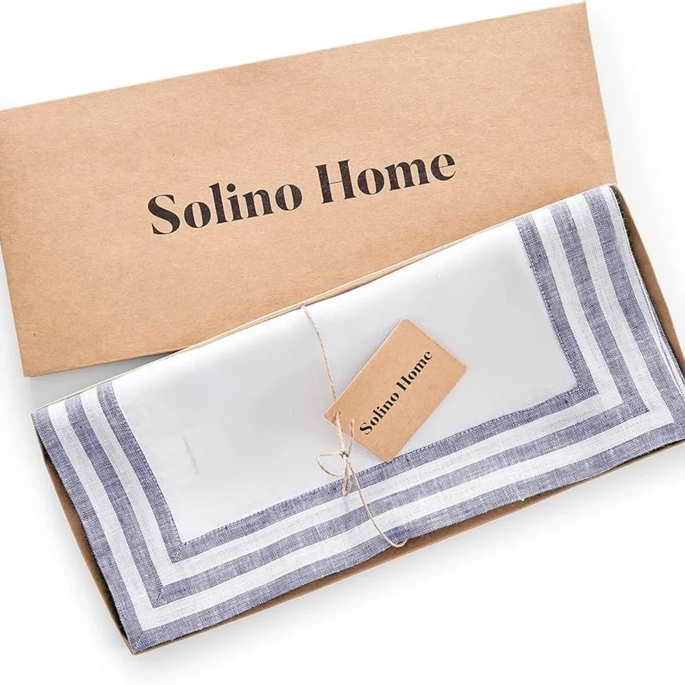 Solino Home Linen Table Runner – 100% Pure Linen Navy Table Runner 14 X 108 Mila